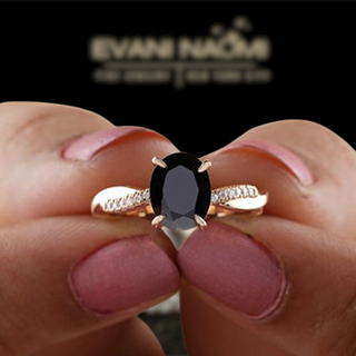 Oval Cut Black Diamond Twist Rose Gold Engagement Ring