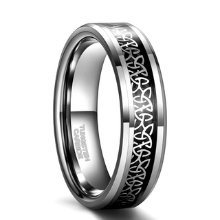 Unisex Beveled Edge Tungsten with Celtic Knot Wedding Band