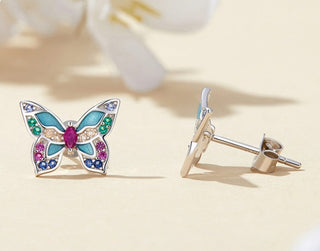 Colorful Created Diamond Butterfly Stud Earrings