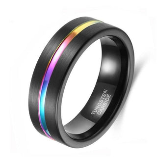 Black Tungsten Wedding Band with Rainbow Inlay