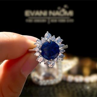 Round Cut Blue Sapphire Snowflake Design Engagement Ring