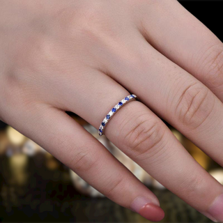 Simple 0.3ct Blue And White Sapphire Half Eternity Wedding Band