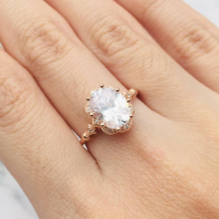 Classic 18K Rose Gold Oval Moissanite Halo Engagement Ring