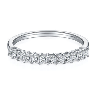 White Gold Wedding Band with Half Eternity Princess-Cut Moissanite