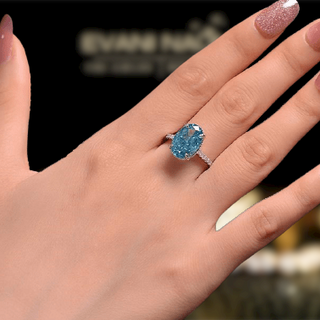 Oval Cut 3.5ct Light Aquamarine Blue Created Diamond Engagement Ring