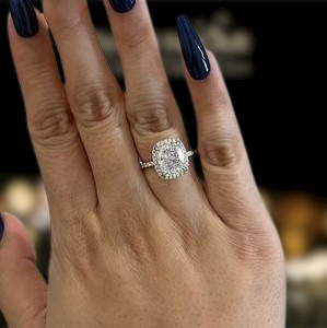 Cushion Cut Created Diamond with Halo Engagement Ring
