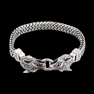 Vintage Viking Wolf Head Box Chain Bracelet