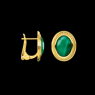 Green Oval Stone Golden Stud Earrings