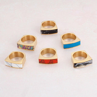 New Bohemia Colorful Stone Rings For Women 2022 Stainless Steel Anillos Mujer Gold 8mm Width Crystal Finger Rings Jewelry Gifts-Evani Naomi Jewelry