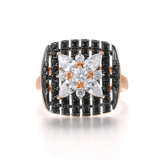 Black Spinel & Created Diamond Flower Ring