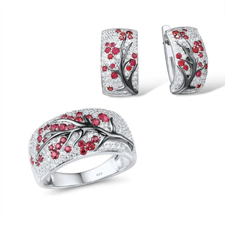 Pink Sakura Tree Earrings and Ring Set