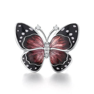 Black & Red Enamel Butterfly Ring