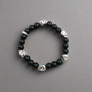 Miniature Skulls and Black Beads Punk Bracelet