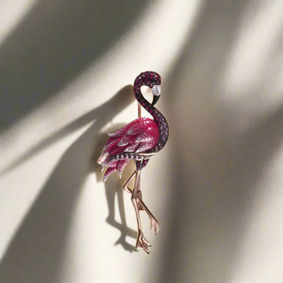 Rose Gold Flamingo with Diamond Brooch