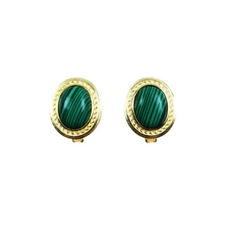 Green Oval Stone Golden Stud Earrings