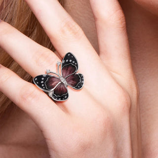 Black & Red Enamel Butterfly Ring