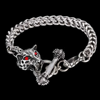 Red Eyes Tiger and Leopard Head Gothic Bracelet