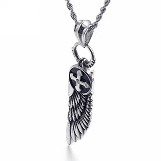 Vintage Feather and Cross Pendant Necklace