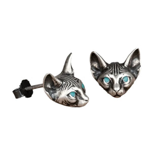 Blue Eyes Sphynx Cat Punk Stud Earrings