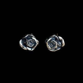 Retro Black Death Rose Flower Stud Earrings