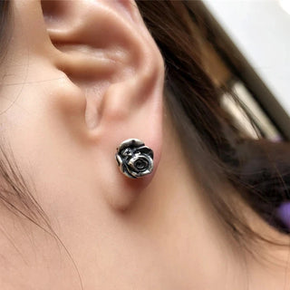 Retro Black Death Rose Flower Stud Earrings