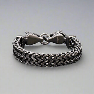 Vintage Viking Wolf Head Box Chain Bracelet