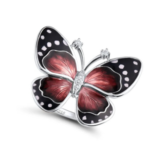 Black & Red Enamel Butterfly Ring