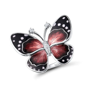 Black & Red Enamel Butterfly Ring