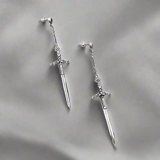 Ornamented Sword Diamond Drop Earrings