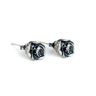 Retro Black Death Rose Flower Stud Earrings