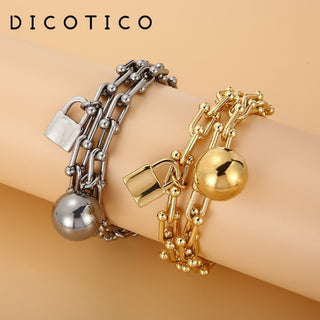 Fashion Women Wrist U Shape Chain Bracelet Ball Lock Silver Color Stainless Steel Gold Copper Bangles For Women Jewelry Gift