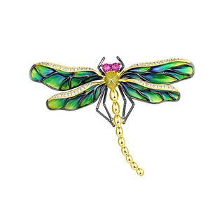 Sparkling Green Enamel Dragonfly Brooch