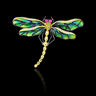 Sparkling Green Enamel Dragonfly Brooch