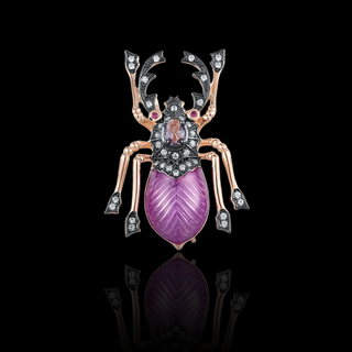 Sparkling Created Ruby Purple Stone Beetle Brooch