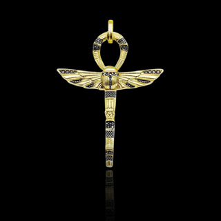 Cross of Life Ankh with Scarab Golden Pendant