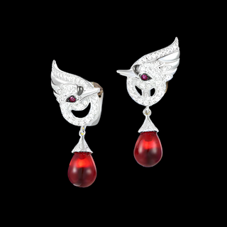 Elegant Swan with Red Tear Earrings