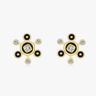 Unique Black Enamel Round Bubbles Diamond Earrings