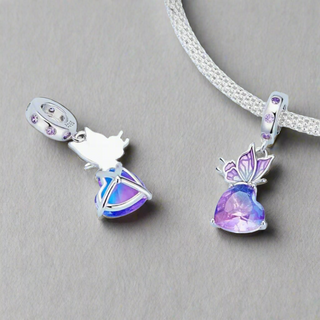 Lovely Purple Butterfly and Heart Charm