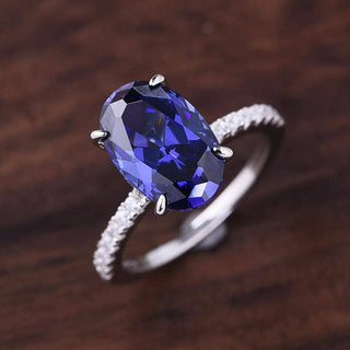 Oval Cut 3.5ct Blue Sapphire Diamond White Gold Engagement Ring