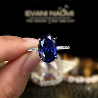 Oval Cut 3.5ct Blue Sapphire Diamond White Gold Engagement Ring