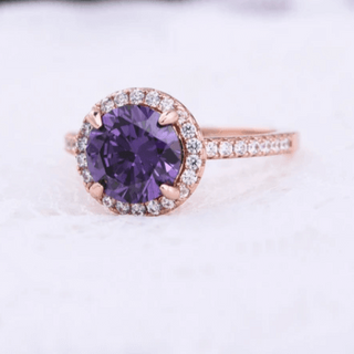 Round 2.0ct Amethyst Purple Diamond Engagement Ring with Halo