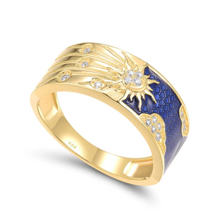 Created Diamond and  Enamel Blue Sky & Sun Ring