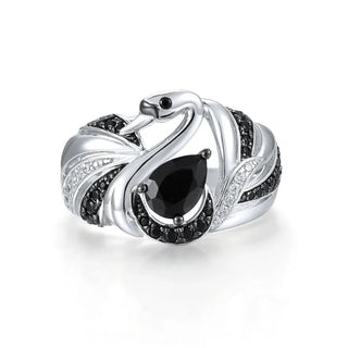 Black Spinel Swan Nature-Inspired Ring