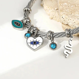 Enamel Snake Heart Evil Eye Stainless Steel Bracelet