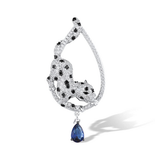 Sparkling Blue Pear-cut Gemstone with Leopard Pendant