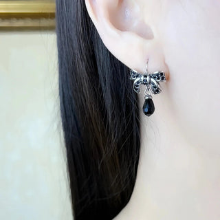 Black Diamond Bow Knot Water Drop Earrings