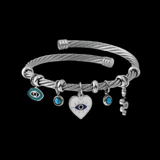 Enamel Snake Heart Evil Eye Stainless Steel Bracelet