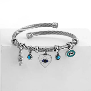 Enamel Snake Heart Evil Eye Stainless Steel Bracelet