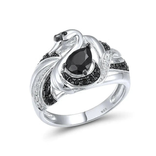 Black Spinel Swan Nature-Inspired Ring