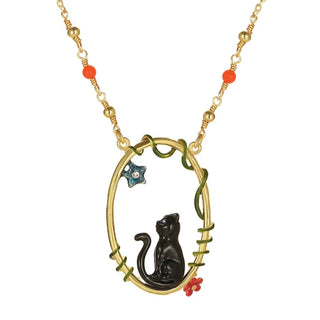 Enamel Black Cat Copal Necklace